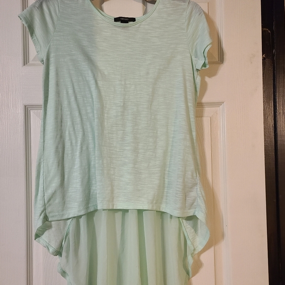 Forever 21 high low chiffon mint green top size S - Picture 2 of 16